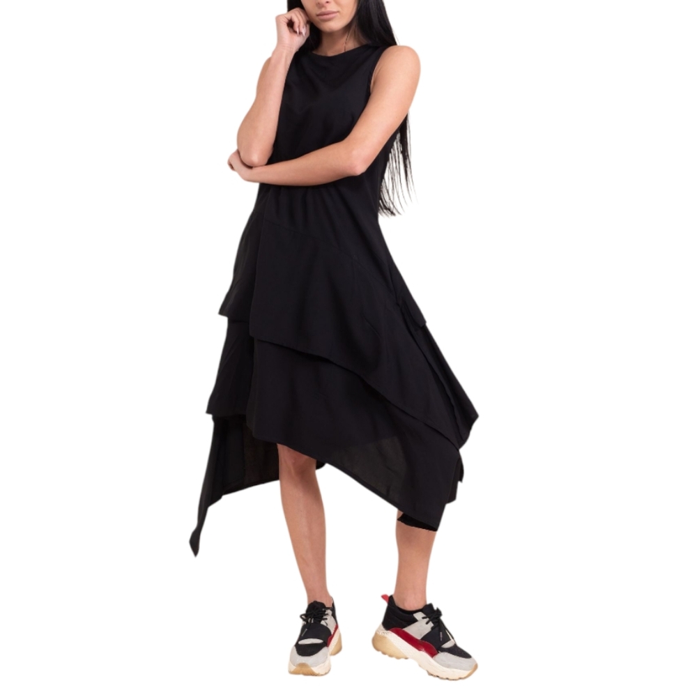 Sleeveless Black Asymmetrical Layered Dress